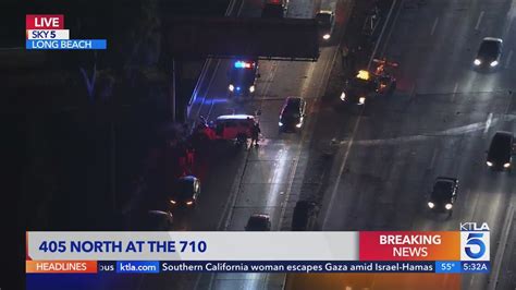 Violent crash on 405 Freeway in Long Beach snarls traffic on major interchange 